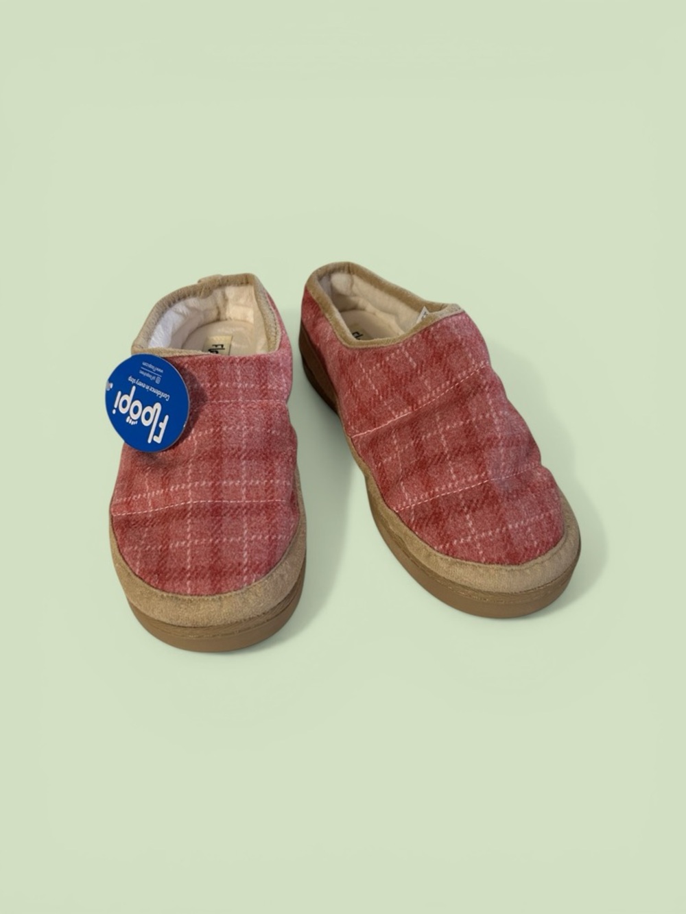 Women’s Red Plaid Slip-On Slippers with Tan Trim